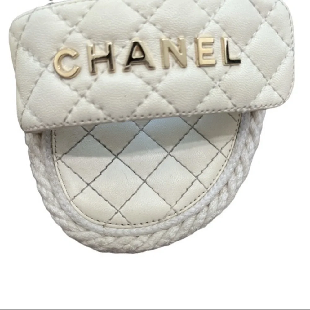 Chanel 21S Dad Ivory White Cord Rope CC Quilted Slide Strap Sandals Size 38
